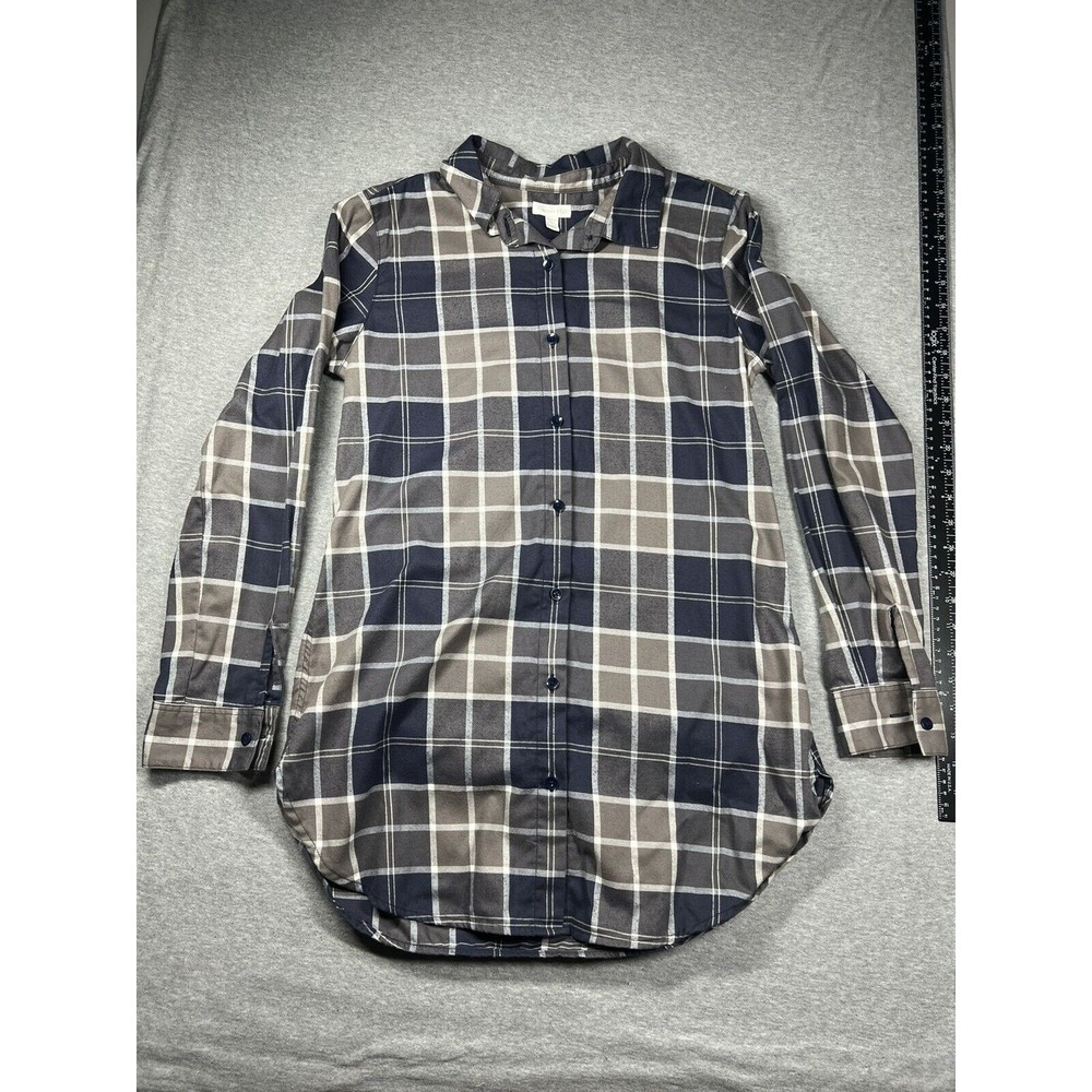 Garnet Hill 100% organic cotton flannel shirt dress grey plaid size 02